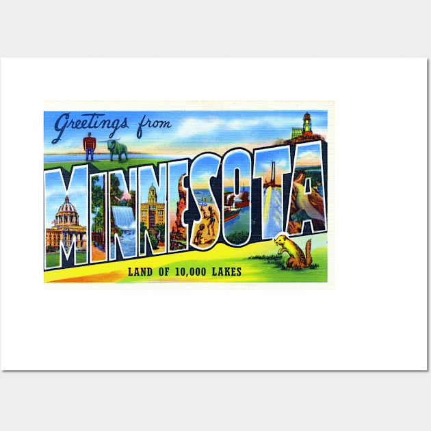 Greetings from Minnesota - Vintage Large Letter Postcard Wall Art by Naves